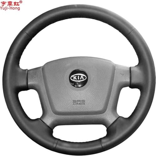 Yuji-Hong Black Artificial Leather Car Steering Covers Case for KIA Cerato 2006-2012 Auto Wheel Hand-stitched Cover