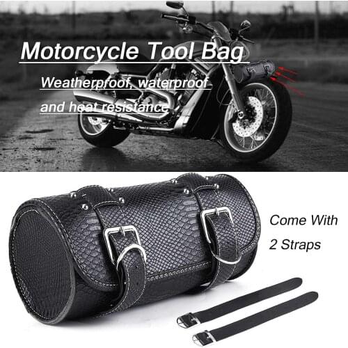 Black large motorcycle tool bag luggage black saddle bag roll bucket storage PU leather fuel tank bag saddle bag