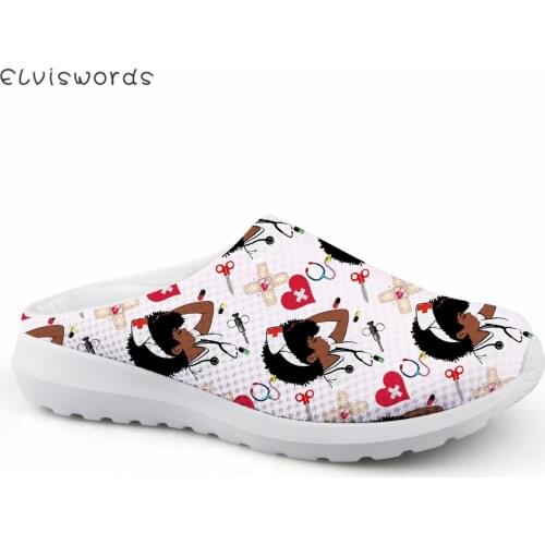 ELVISWORDS Cute Cartoon Nursing Shoes for Women Slippers Medical Heart Beat Brand Design Mesh Sandals Anti-Slip Sandalias Mujer