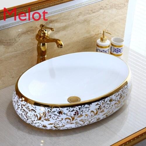 Art Basin Ceramic Basin Oval Washbasin European-Style Large 600*400*150 Small Number 480*350*150 Basin plus Faucet 6-Piece Set