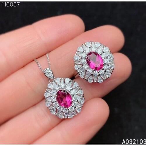 KJJEAXCMY fine jewelry 925 sterling silver inlaid natural pink topaz Womens elegant popular gem ring pendant set support check