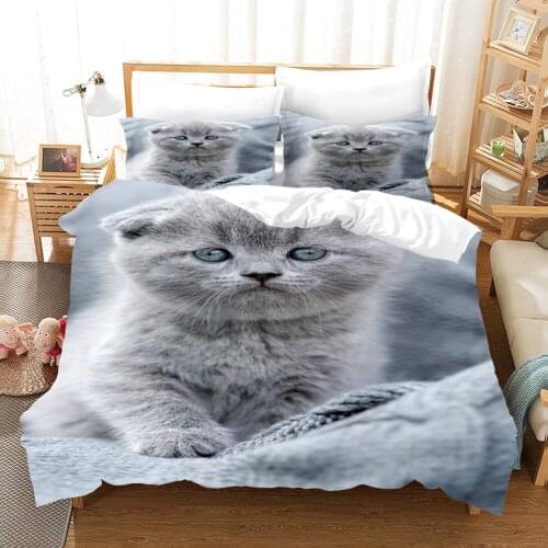 Cute Little Grey Pet Cat Bedding Set 3d Duvet Cover Set Comforter Bed Linen Twin Queen King Single Size Dropshipping Gift Animal