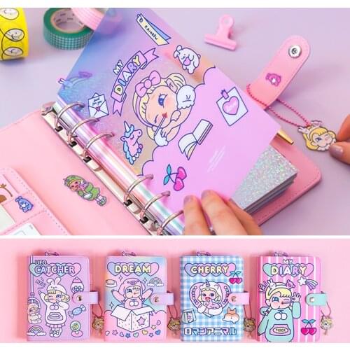 Cute Girl Notebook A6 Binder Agenda Journal Kawaii Diary Notepad Office Planner Spiral Daily Note Book 6 Rings Student Gift