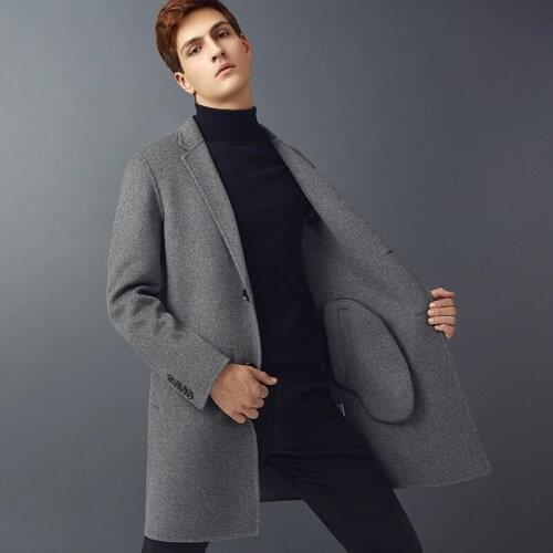 Mens double wool warm mid-length jacket mens winter French business jacket wool coat