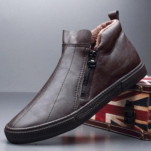 2020 Winter Mens New Plus Cotton Warm Snow Boots Winter High Top Sewing Casual Loafer Shoes PU Leather Short Plush Boots 20380