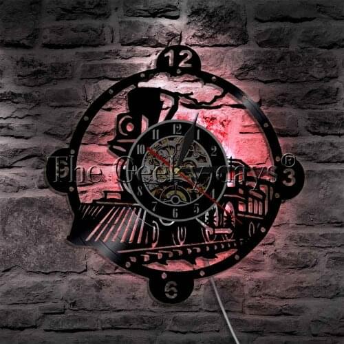 Steam Locomotive Train LED Lighting Clock Steam Engine Vintage Wall Clock with LED Backlight Wall Lamp