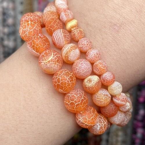 Natural Stone Orange Frost Cracked Agates Onyx Beads Round For Jewelry Making Diy Bracelet Charm Accessories 4-12mm 15