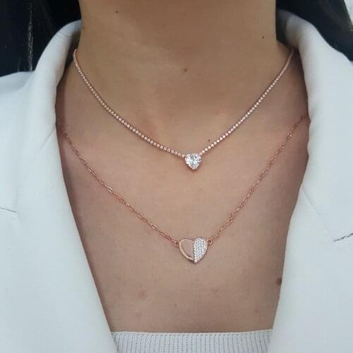 NEW Trendy 925 Silver Necklace Turkish Jewelry Birthday Gift Zircon Love Necklace For Women Minimalist Style Luxury Designer