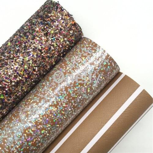 Onefly 21X29CM Chunky Glitter Leather, Stripes Faux Leather Smooth Glitter Fabric Sheets For Bow DIY handbags shoes AQ064