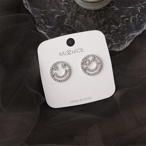 Positive Energy Smile Net Red Smiley Face Earrings Temperament Rhinestone Simple Funny Earrings Female Personality Earrings