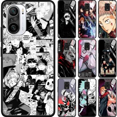 Transparent Glass Case For Redmi Note 9S 9 8 Pro 8T 7 9C 9S 6A 10 K40 K30 9T 8A Bumper Anime Jujutsu Kaisen