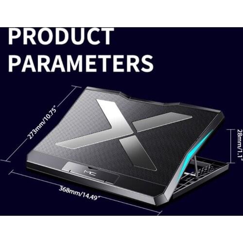 R58A Foldable Laptop Base Stand Riser Cooler Pad with 6 Fans 2USB Holder Heat Dissipation Bracket Adjustable Cooler LED Light