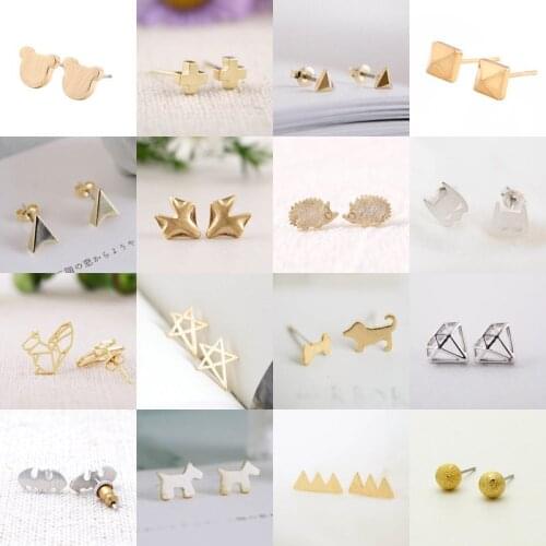 SMJEL Fashion Brushed Bear Stud Earrings for Women Cross Batmen Triangle Earrings Cheap Jewelry Studs