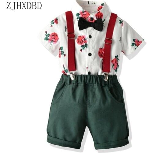 Wedding Wear Blazers 2020 Ffloral Shirts Short Pants Overalls Sets Child Suit Summer Boy Print Bow Shirt Shorts Two-piece Baby