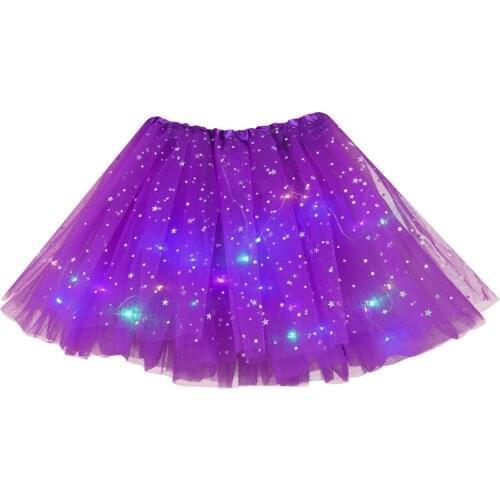 Girls Led Tutu Skirt Star Sequins Mesh Pleated Tulle With Led Small Bulb Colorful Luminous Party Dance Skirt Festival Cosplay