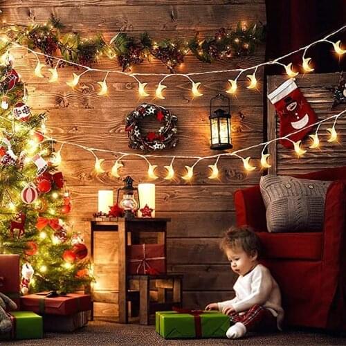 LED Moon Fairy Lights String Twinkle Garlands Ramadan Decorations for Home Festival Lighting Holiday Tree Garden Ramadan Lights