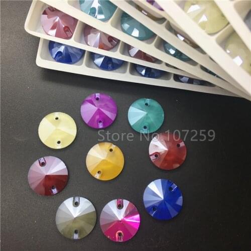 TopStone New Mocha 10mm 12mm 14mm Rivoli Glass Crystal Sew On Stone Beads Flatback Round Sew on Rhinestone Multi Colors