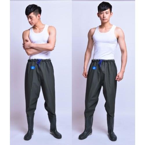 Outdoor half length breathable elastic waist wading pants boot waterproof rubber men women fishing boots shoes jumpsuit trousers