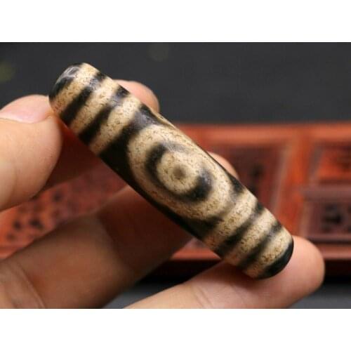 Unique Magic Power Tibetan Old Black Agate 2 Eye Mountain Totem dZi Bead Pendant