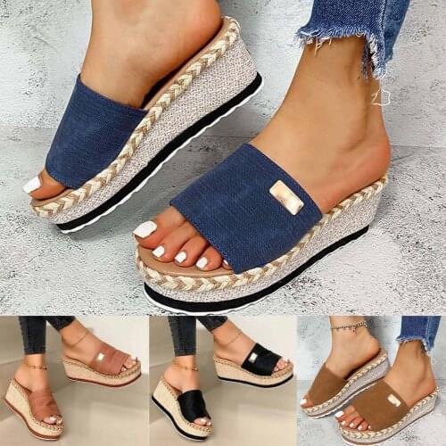 Women Bowknot Beach 2021 Summer Sandals Wedge Heel Platform Fish Mouth High Heel Women Slippers Platform Shoes шлепки женские