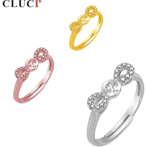 CLUCI Fashion Bowknot 925 Sterling Silver Engagement Ring for Women Adjustable Infinity Love Ring Gift Jewelry SR2079SB
