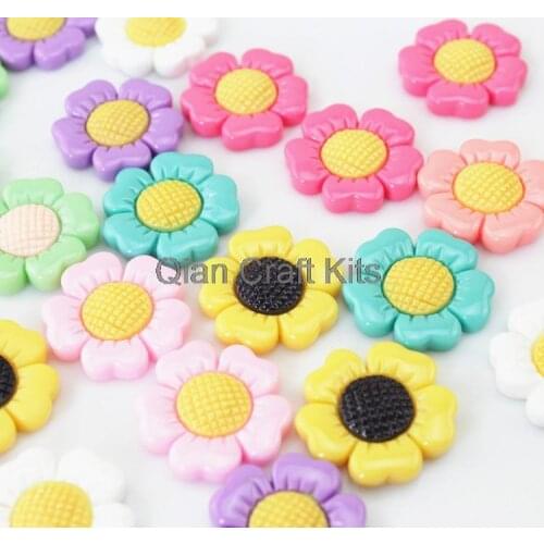 100pcs mixed colors big kawaii kitsch 2 tones sunflower resin cabochon charm scrapbook decoden flatbacks 26mm