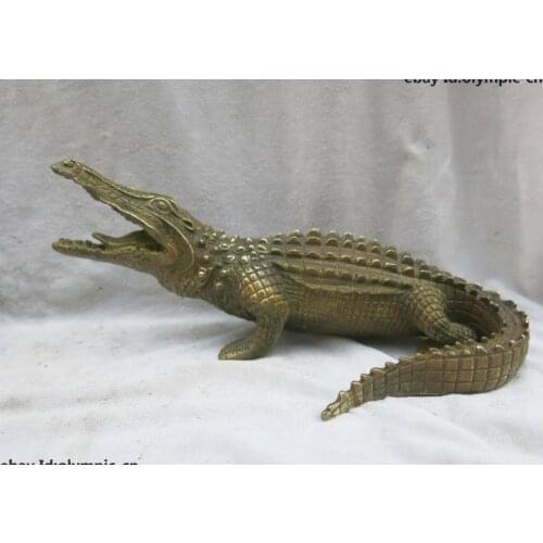 11" China brass copper carved fine fierce Chinese alligator Sculpture Statue