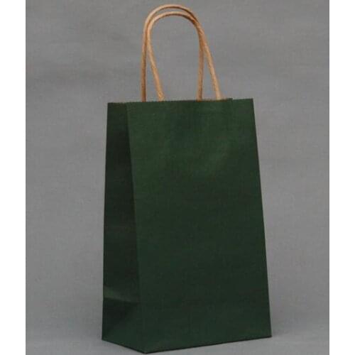 40PCS/lot Multifunction dark green color paper bag with handles 21X15X8CM Festival gift bag shopping bags kraft paper