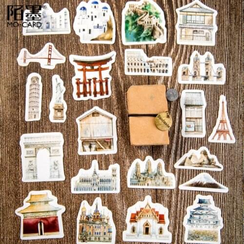 46pcs/pack Kawaii World Architectural History stickers Sticker Washi Sticker Album Dairy DIY Decoration Scrapbook Sticker