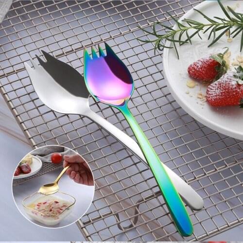 5-Color Stainless Steel Fruit Salad Spoon Fork Coffee Tea Ice Cream Western Scoop Dinnerware Kitchen Accessories Home Tableware