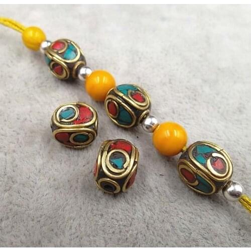 5pcs/lot Vintage Handmade Nepal beads 8x9mm Oval Loose Spacer Copper Beads for DIY Bracelet Earring Charm Beads Jewelry Findings