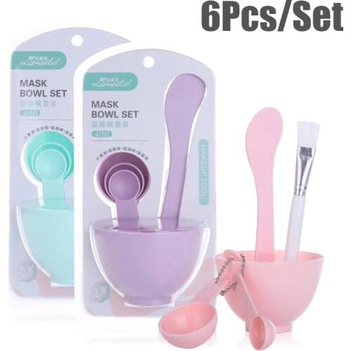6Pcs/set Lady Girls Home Mask Mixing Bowl Brushes Applicator DIY Face Mask Mixing Tools Set Home Facial Eye Body Mask Mud Mixing
