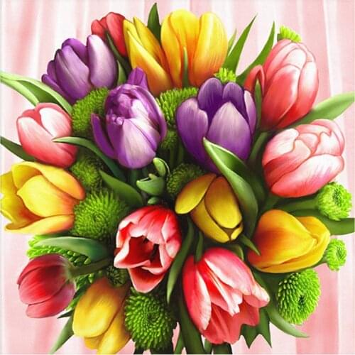 Full Square/Round Drill 5D DIY Diamond Painting"Coloured Tulip Flowers" Embroidery Cross Stitch Mosaic Home Decor Gift JCC