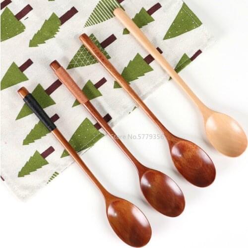 High Quality and Practical Japanese and Korean Soup Spoon Wooden Spoon 23.5*4cm Long Iron Straight Handle Wooden Spoon