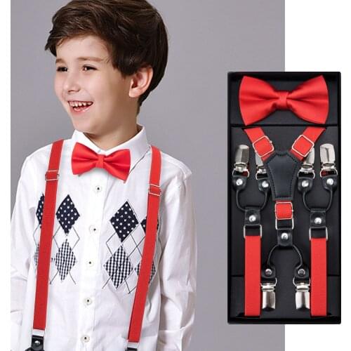 Kids Suspenders Set Boys Girls Wedding Red Bow Tie Elastic Suspender Sets Children Adjustable Y-Back Brace Belt DH-014 DiBanGu