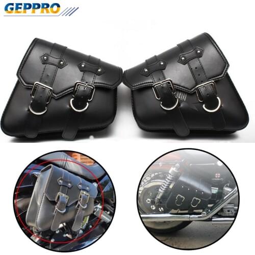 GEPPRO Motorcycle Black PU Leather Saddle Bag Left+Right Side Tool Bag For Harley Motorcycle BL002