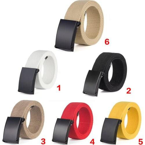 Canvas Web Belt Solid Black Metal Roller Buckle Mens Womens Plain Belt