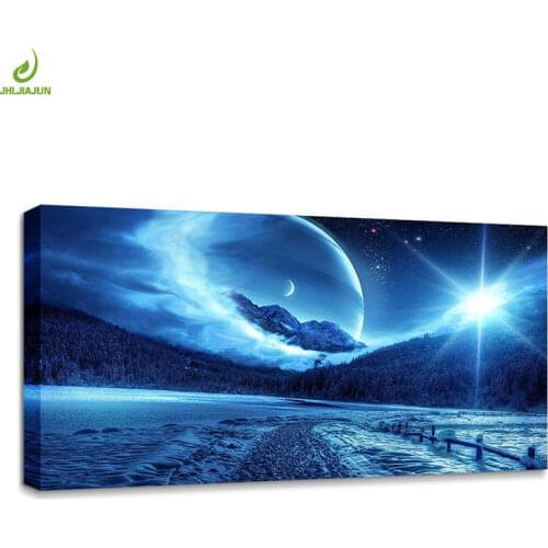 Canvas Painting Natural Blue Night Star Landscape Prints And Posters Wall Art Pictures For Living Bedroom Home Decor