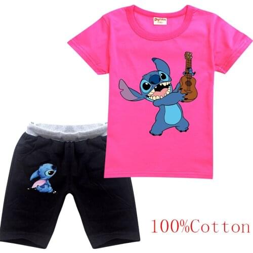 Stitch Girls clothing set kids Summer Baby T shirt Panties Baby Boy casual sport outfit children Anime Clothes