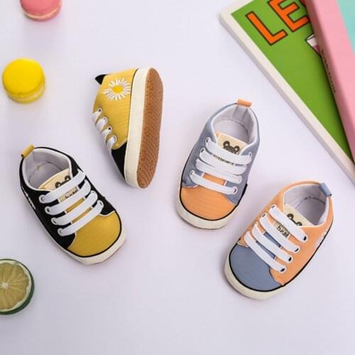 0-18M New Children Casual Sneakers Floral Canvas Shoes Color Matching Lace-up Casual Sneakers Anti-slip Infant Toddler Shoes 123