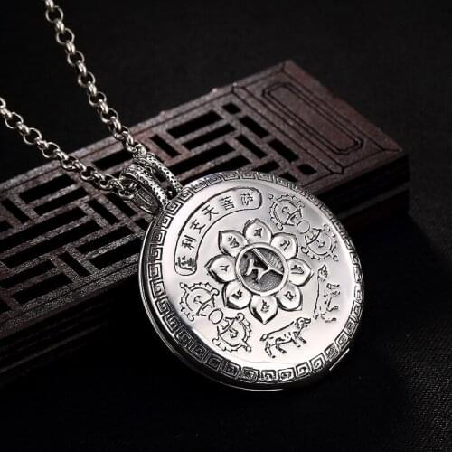 Hot Sale S990 Fine Silver, The Buddhas Lock Six Words Lotus Can Open The Sterling Silver Pendant Wholesale Men And Women