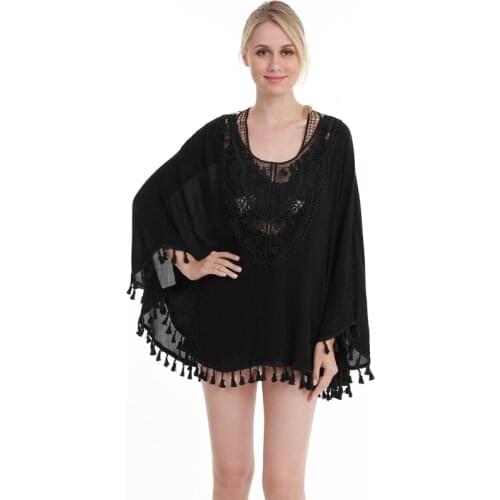 Summer Linen Women Tops Fashionable loose large size lace perspective shirt beach bikini tops Sun protection clothing