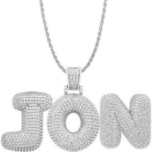 Amxiu Custom Copper Diamond Bubble Letter Necklace Engrave 1-7 Names For Men or Girl Gift Personalized Jewelry