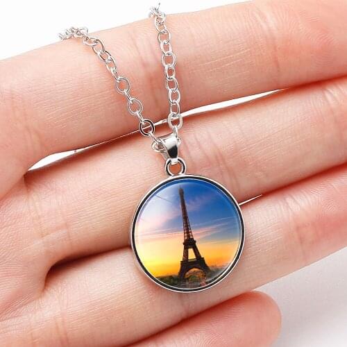 10PC Fashion Vintage Paris Eiffel Tower Gems Necklace Glass Cabochon Pendant Flowers Music bird Mens and Womens Jewelry