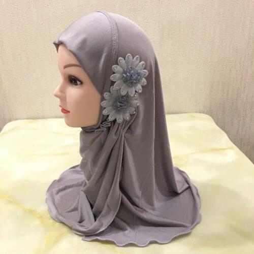 Muslim Kids Girls Hijab Islamic Arab School Headwear Underscarf Middle East diamonds Flower Ramadan Headwear ready to wear hijab