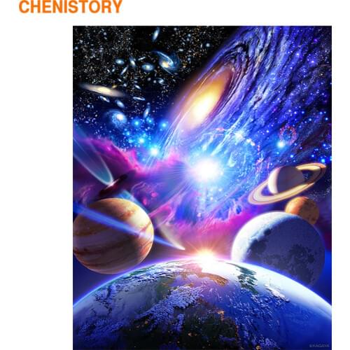 CHENISTORY Frame 60x75cm Diy Painting By Numbers Kit Space Landscape Modern Wall Art Picture Handpainted Canvas Painting Gift