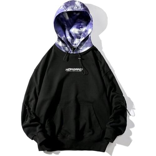 New Style Men Personalized Tie-Dyed Hoodies With Nood Drawcord Contrast Color Design Loose Casual Pullover