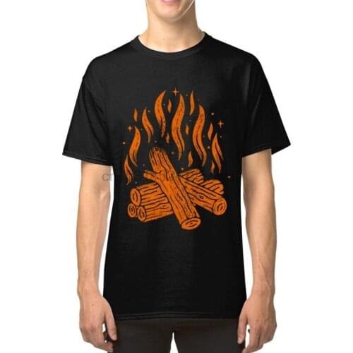 Wholesale Men T Shirts Vintage Bonfire Illustration T-Shirt 100% Cotton Fabric Short Sleeve Casual TShirt Crewneck Camp Clothes
