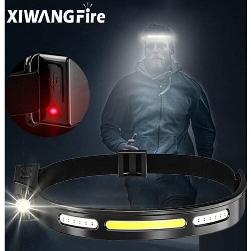 Outdoor waterproof headlight portable rechargeable COB LED headhead induction built-in battery camping red light warning fishing
