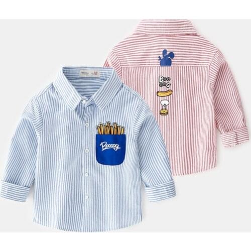 Boy Shirts Cartoon Striped Long Sleeve Tops for Boys Kids Clothing Spring Autumn Turn-down Collar Toddler Boy Shirt 2 3 4 5 6 Y